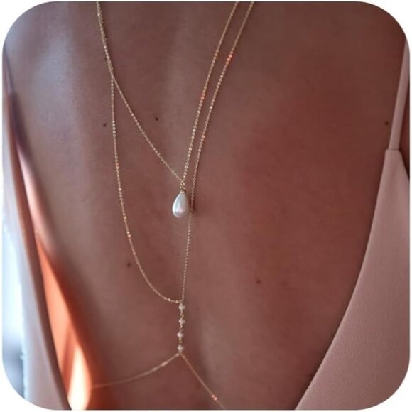 QWALIT Gold Body Chain for Women Rhinestone Pearl Bra Waist Necklace Sexy Trendy - Picture 1 of 6